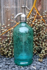 Franse turquoise spuitfles met gravure