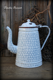 Wit-blauw geaderde emaille koffiekan/koffiepot