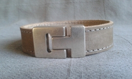 Heren armband gestikt leer taupe