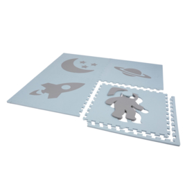 Spielmatte "Weltraum" Babyblau-Grau oder Grau-Babyblau (4 x 60 x 60 x 1,2 cm)