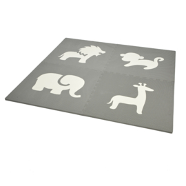 Spielmatte Tiere Grau-Creme oder  Weiß-Grau (4 x 60 x 60 x 1,2 cm)