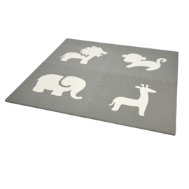 Spielmatte Tiere Grau-Creme, Creme-Grau oder Weiß-Grau (4 x 60 x 60 x 1,2 cm)