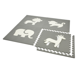 Spielmatte Tiere Grau-Creme oder Creme-Grau (4 x 60 x 60 x 1,2 cm)