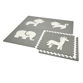 Spielmatte Tiere Grau-Creme, Creme-Grau oder Weiß-Grau (4 x 60 x 60 x 1,2 cm)