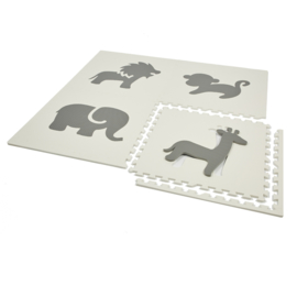 Spielmatte Tiere Grau-Creme, Creme-Grau oder Weiß-Grau (4 x 60 x 60 x 1,2 cm)