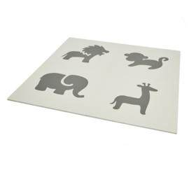 Spielmatte Tiere Grau-Creme, Creme-Grau oder Weiß-Grau (4 x 60 x 60 x 1,2 cm)