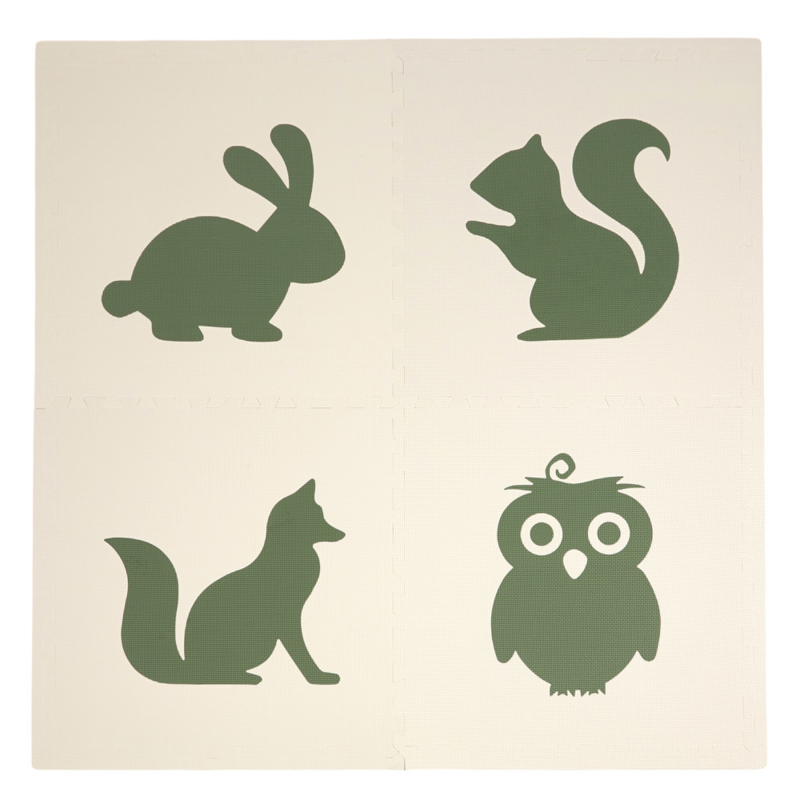 Spielmatte Tiere Grün-Cremeweiß oder Cremeweiß-Grün (4 x 60 x 60 x 1,2 cm)
