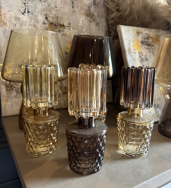 SALE!!! Set van 4 kleine vaasjes in bruin naturel glas
