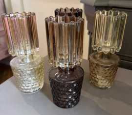 SALE!!! Set van 4 kleine vaasjes in bruin naturel glas