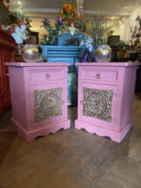 Set vintage nachtkastjes, brocante kastjes