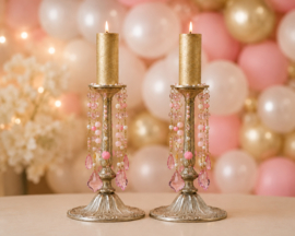 Luxe Kandelaars Roze incl. led Kaars set van 2