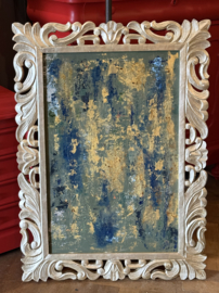 Schilderij in oude lijst blauw groen