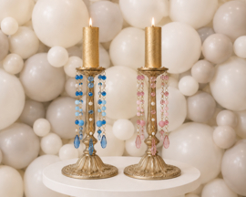 Luxe Kandelaars Roze Blauw incl. led Kaars set van 2