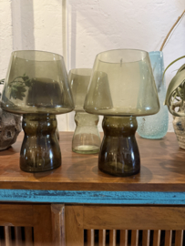 SALE !!! Set van 4 windlichten groen