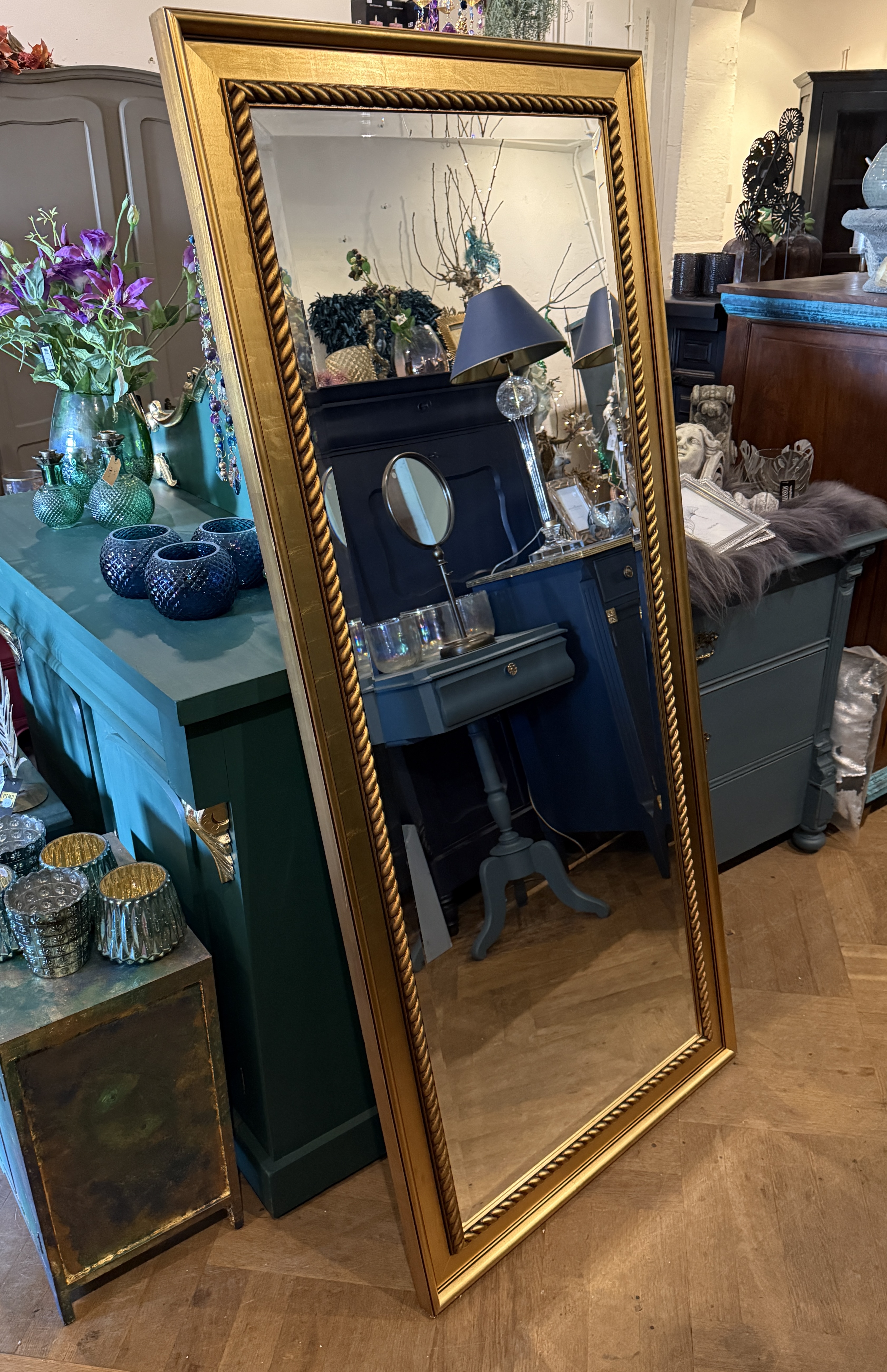 Grote vintage spiegel goud 165x74,5 passpiegel