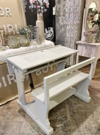 Vintage dubbel schoolbankje, brocante lessenaar