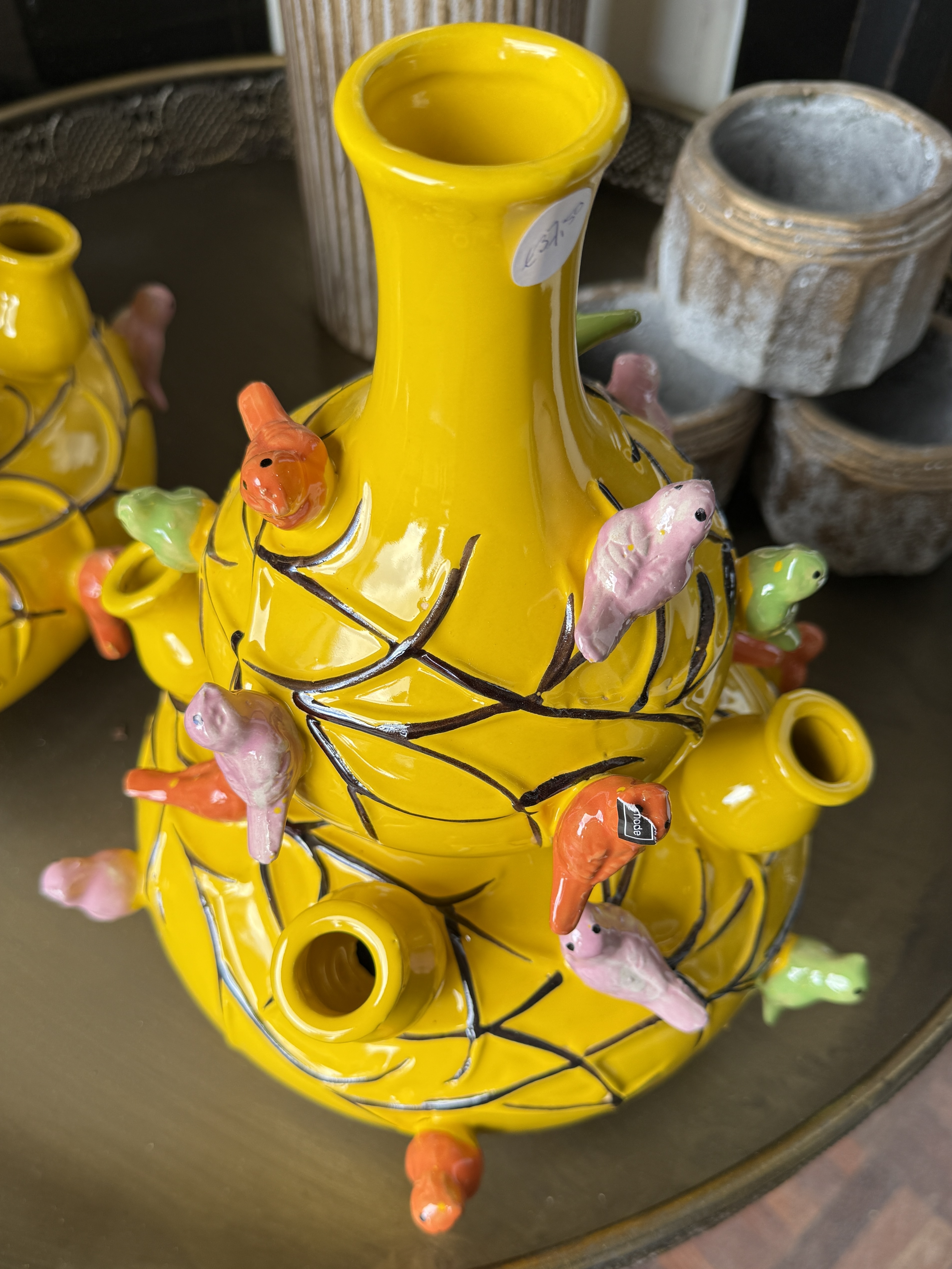 2-delige tulpenvaas Birds geel 32cm