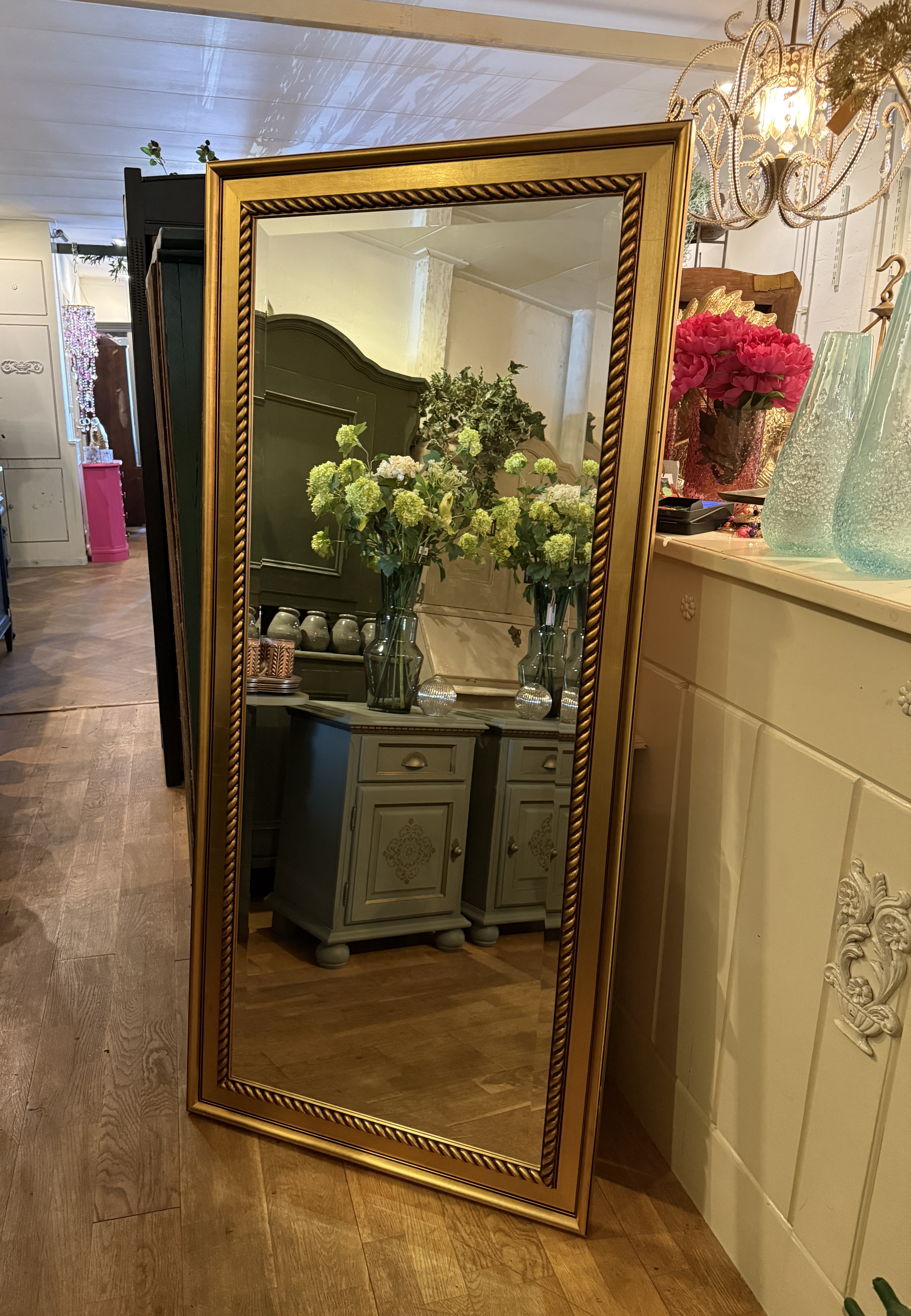Grote vintage spiegel goud 165x74,5 passpiegel