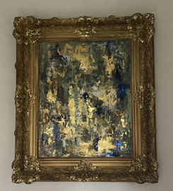 Schilderij blauw groen in antieke lijst