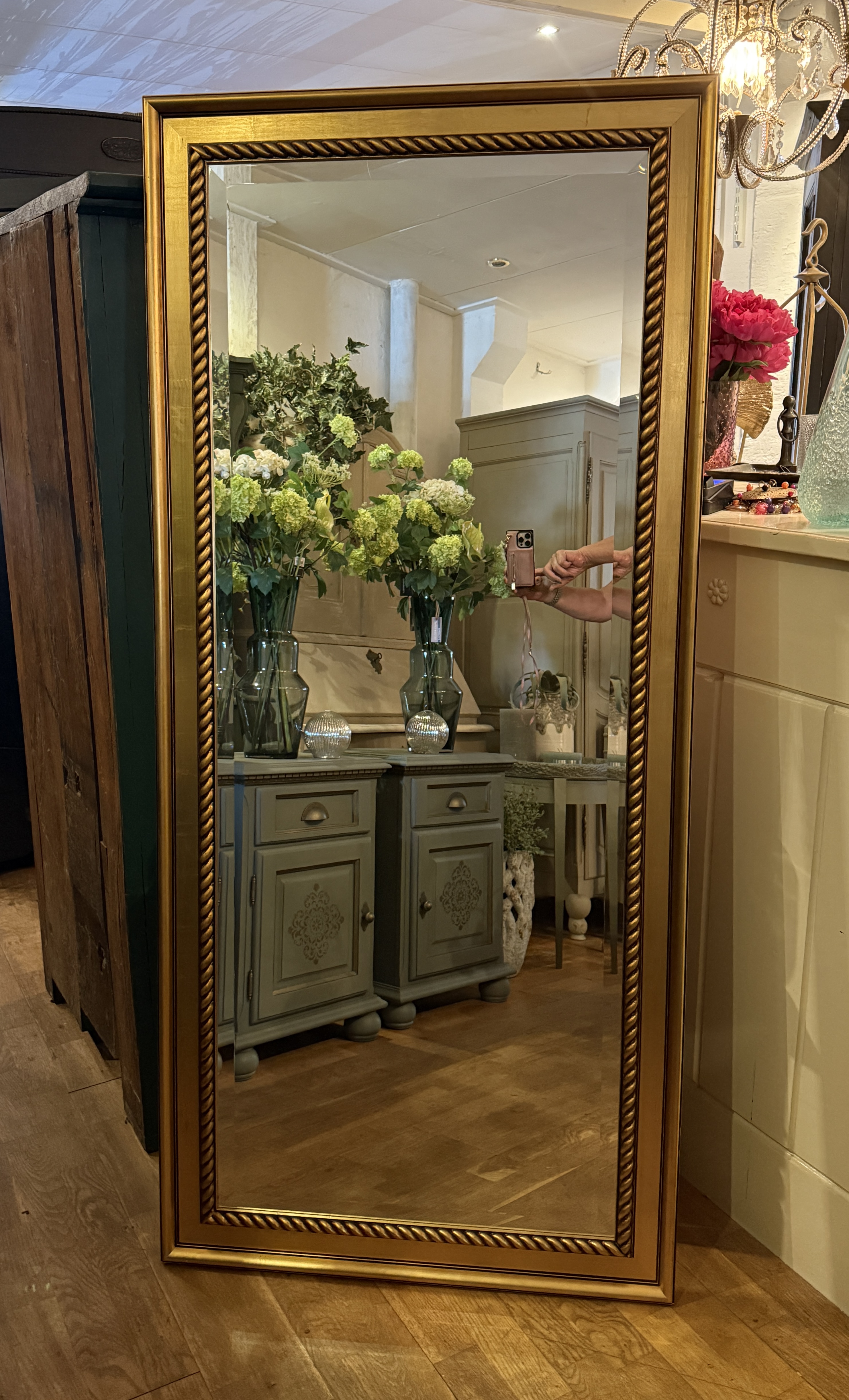 Grote vintage spiegel goud 165x74,5 passpiegel