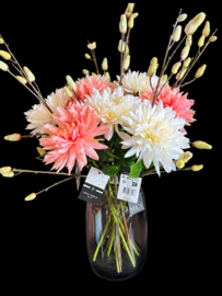 SALE!!! Boeket incl vaas dahlia’s met katjes