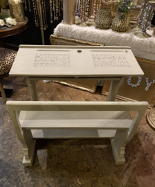 Vintage dubbel schoolbankje, brocante lessenaar