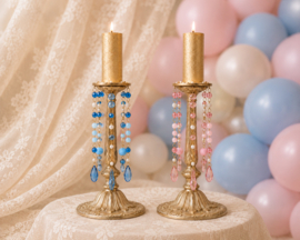 Luxe Kandelaars Roze Blauw incl. led Kaars set van 2