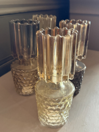 SALE!!! Set van 4 kleine vaasjes in bruin naturel glas