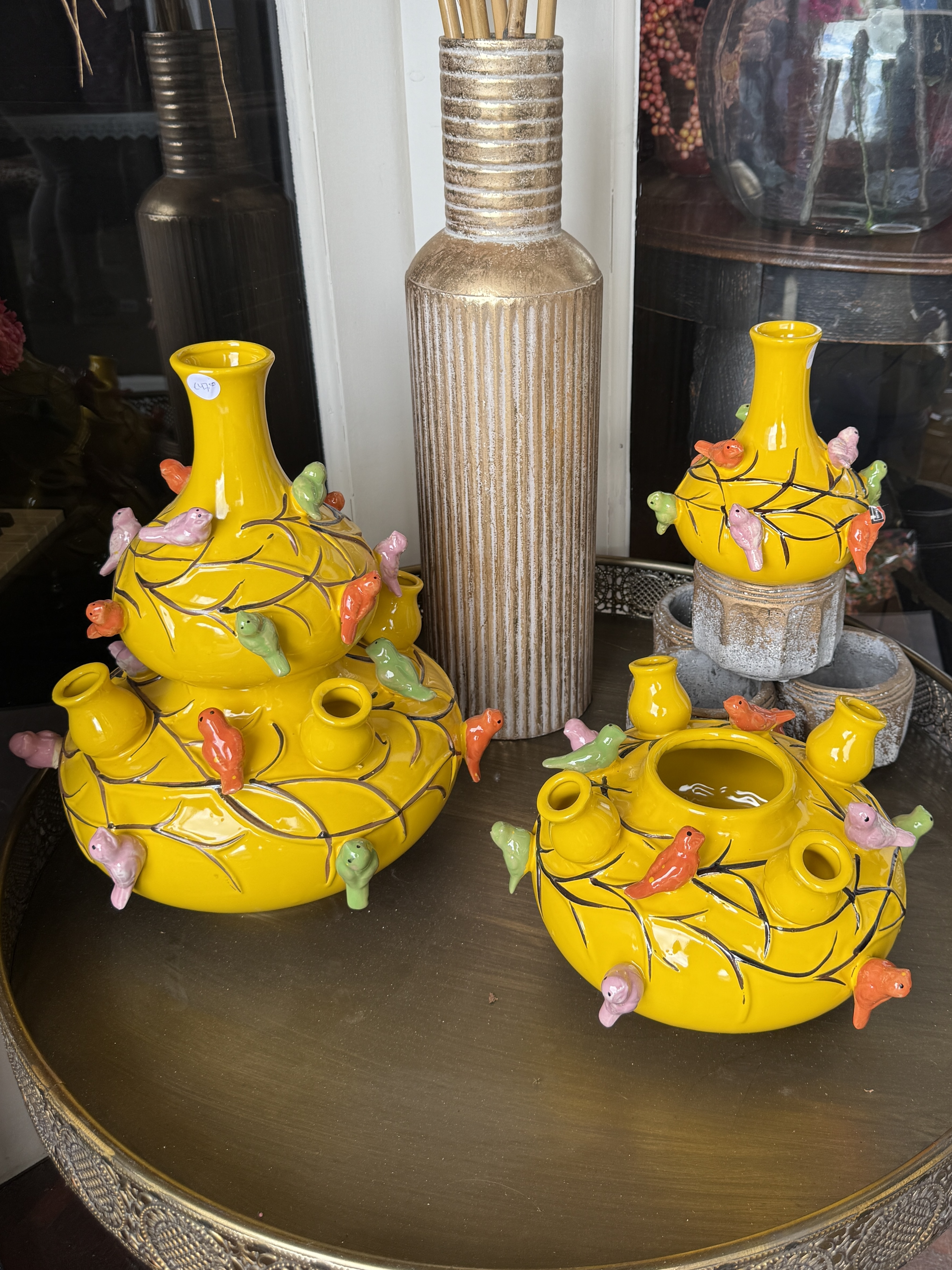 2-delige tulpenvaas Birds geel 32cm