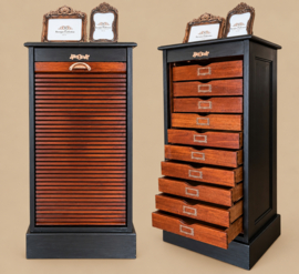 Vintage archiefkast met rolluik en 10 lades
