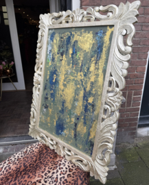 Schilderij in oude lijst blauw groen
