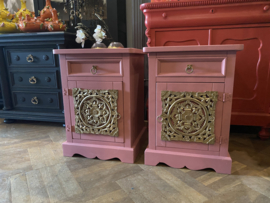 Set vintage nachtkastjes, brocante kastjes