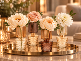 SALE!!! Set van 4 kleine vaasjes in bruin naturel glas