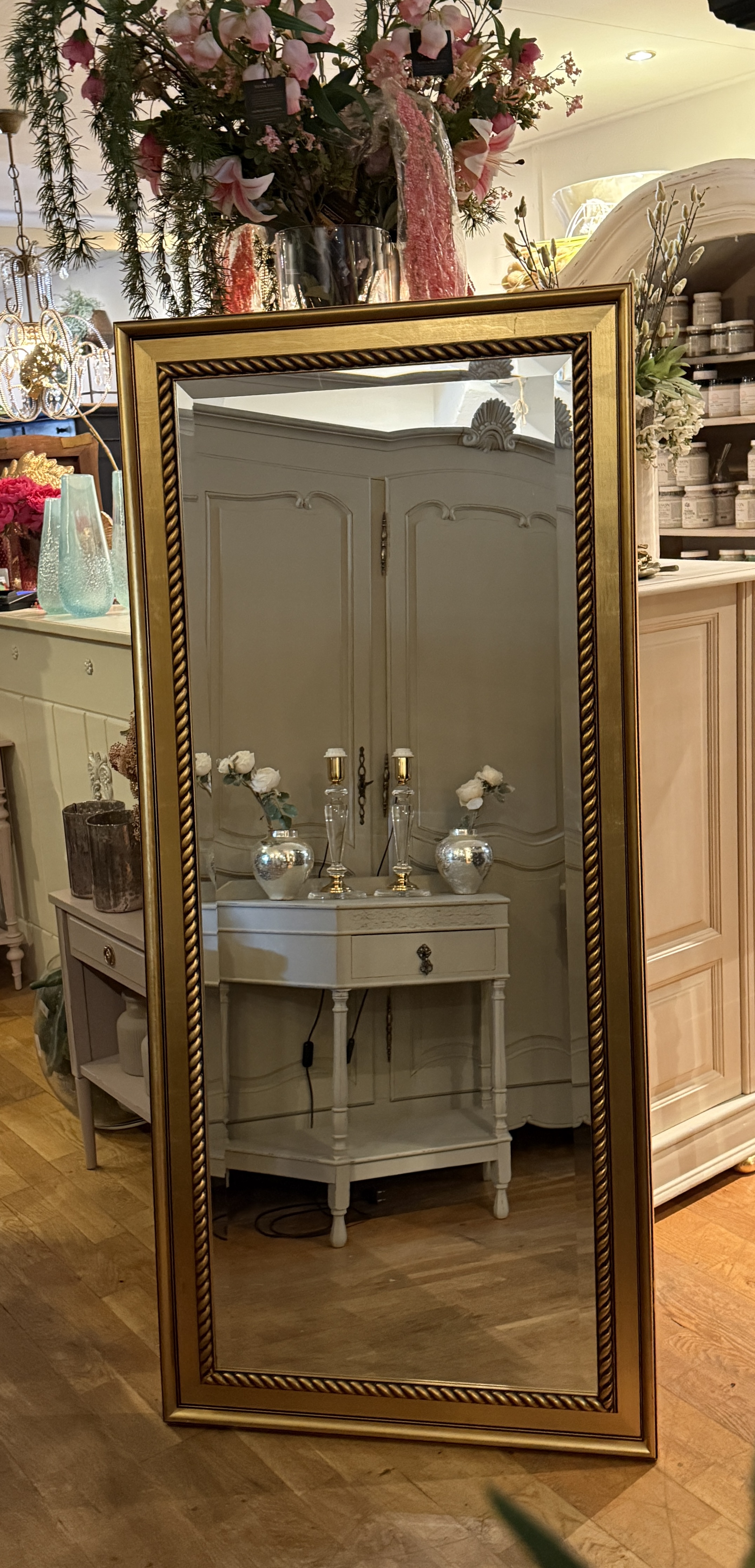 Grote vintage spiegel goud 165x74,5 passpiegel