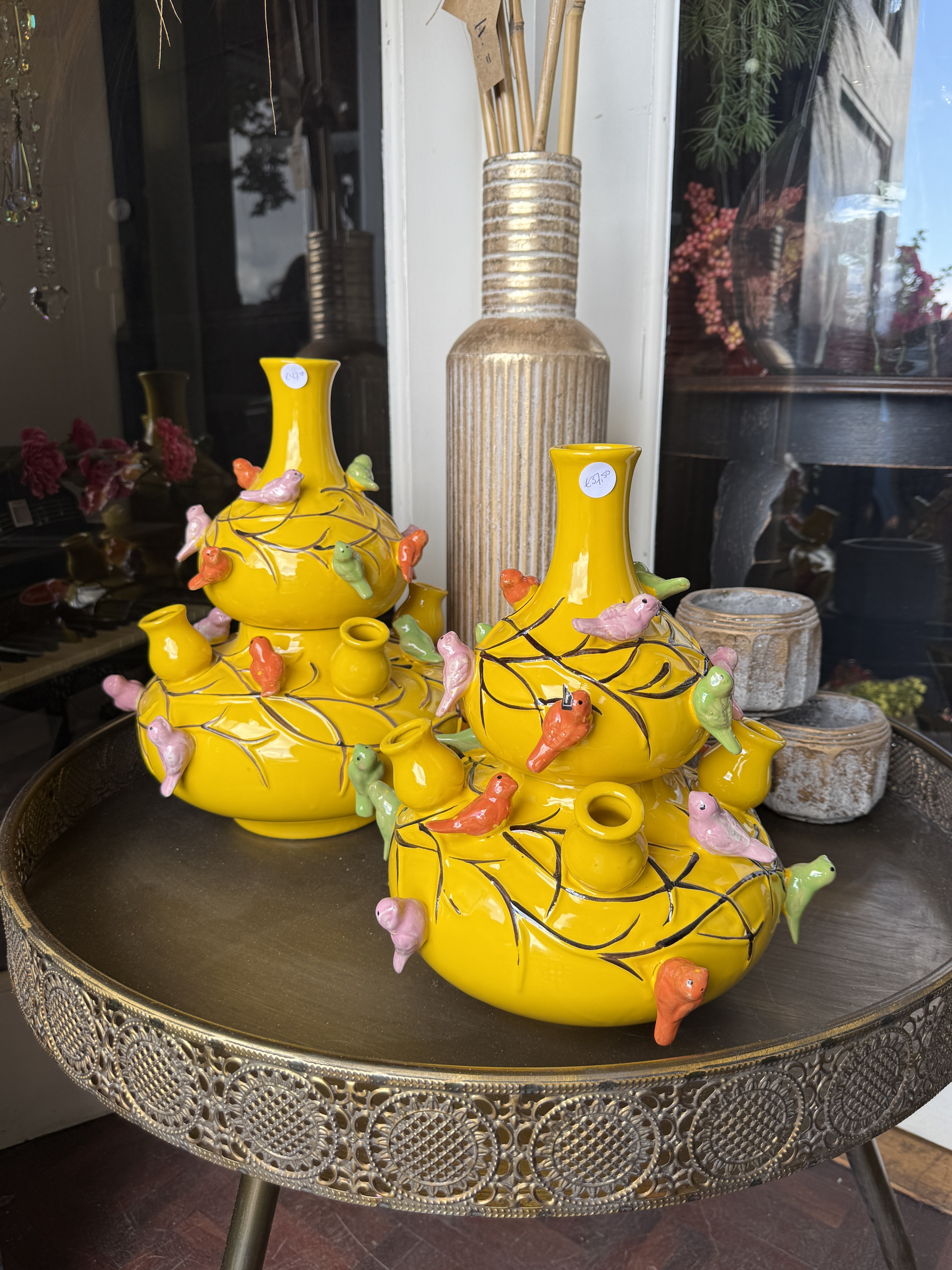 2-delige tulpenvaas Birds geel 32cm