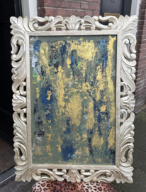 Schilderij in oude lijst blauw groen