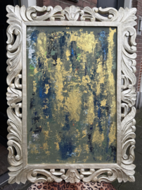 Schilderij in oude lijst blauw groen