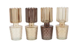 SALE!!! Set van 4 kleine vaasjes in bruin naturel glas