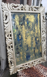 Schilderij in oude lijst blauw groen