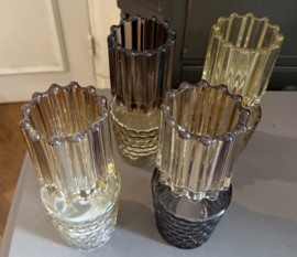 SALE!!! Set van 4 kleine vaasjes in bruin naturel glas