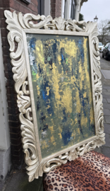 Schilderij in oude lijst blauw groen