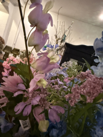 SALE!!! Hoge vaas met paars blauw plukboeket