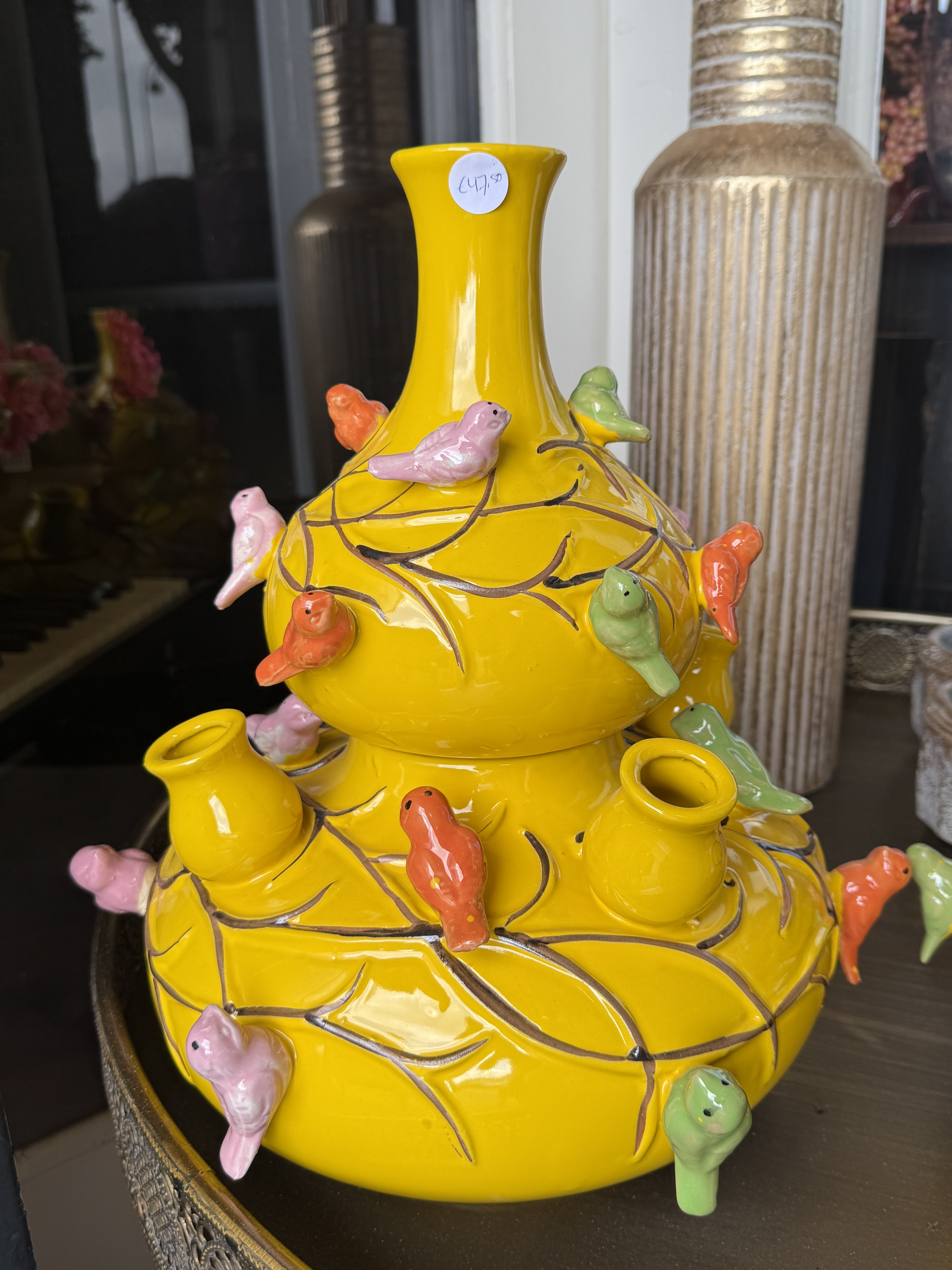 2-delige tulpenvaas Birds geel 37cm