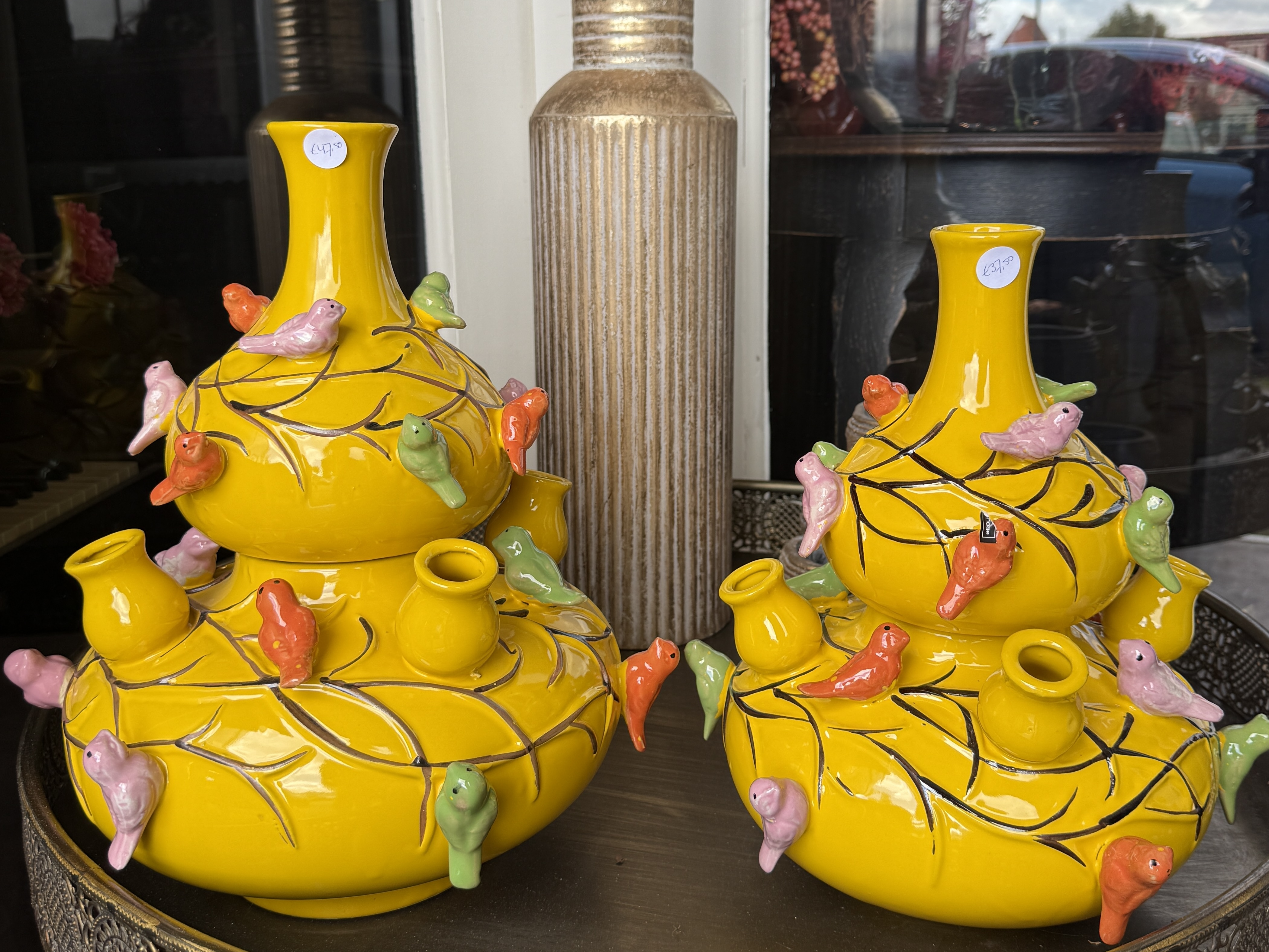 2-delige tulpenvaas Birds geel 37cm