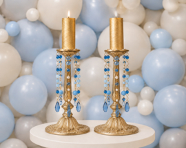 Luxe Kandelaars Blauw incl. Led Kaars set van 2