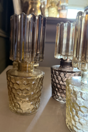 SALE!!! Set van 4 kleine vaasjes in bruin naturel glas