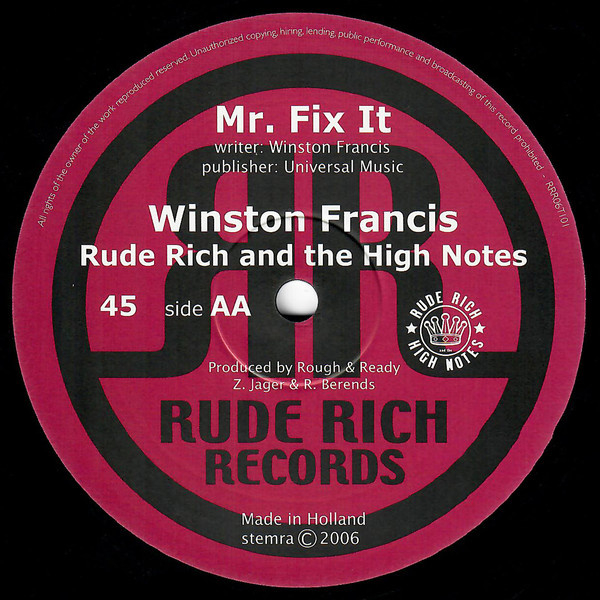 Winston Francis & Rude Rich And The High Notes - Mr. Fix It / I'm Not A King 12"