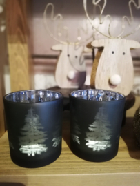 Waxinelichtje  "Dennenboom" groen/zilver