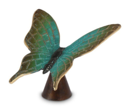 Bronzen mini urn "vlinder" mint groen.
