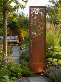 Tuinscherm met vogeltjes in haag